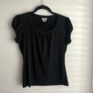 Black Pleated Scoop Neck Stretch Blouse